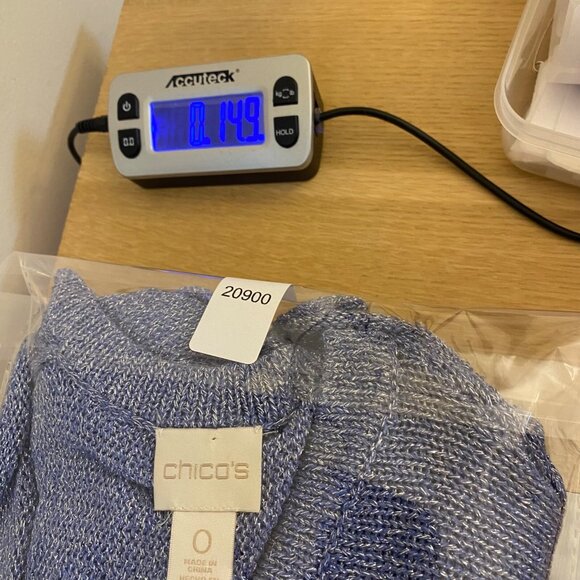 Chicos Sweater Women 0 US Small Blue Metallic Shimmer Knit Short Sleeve Cardigan - Picture 10 of 10